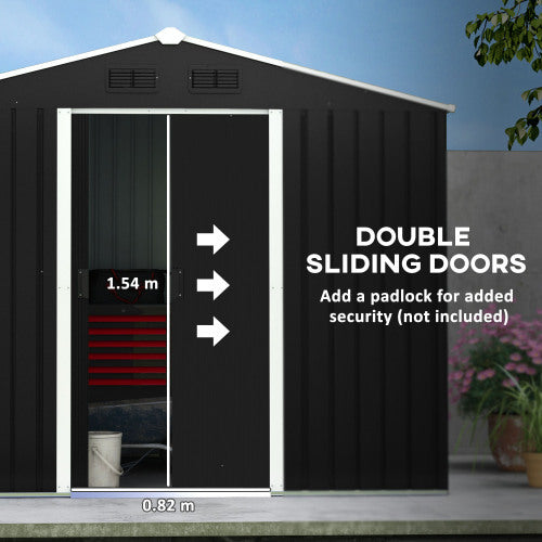 UK Local Outsunny 7.7 X 5.7ft Metal Garden Shed, Galvanised Outdoor Tool Storage House With Ventilation Slots And Sliding Doors, Grey