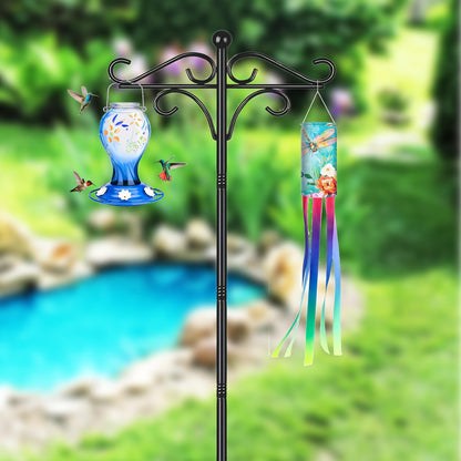 US Local Two Heavy Duty 76 Inch Outdoor Metal Shepherd's Hooks Traditional Double Bird Feeder Pole With Five Finger Adjustable Plant Hooks Suitable For Garden And Wedding Decoration Suitable For Bird Feeders P