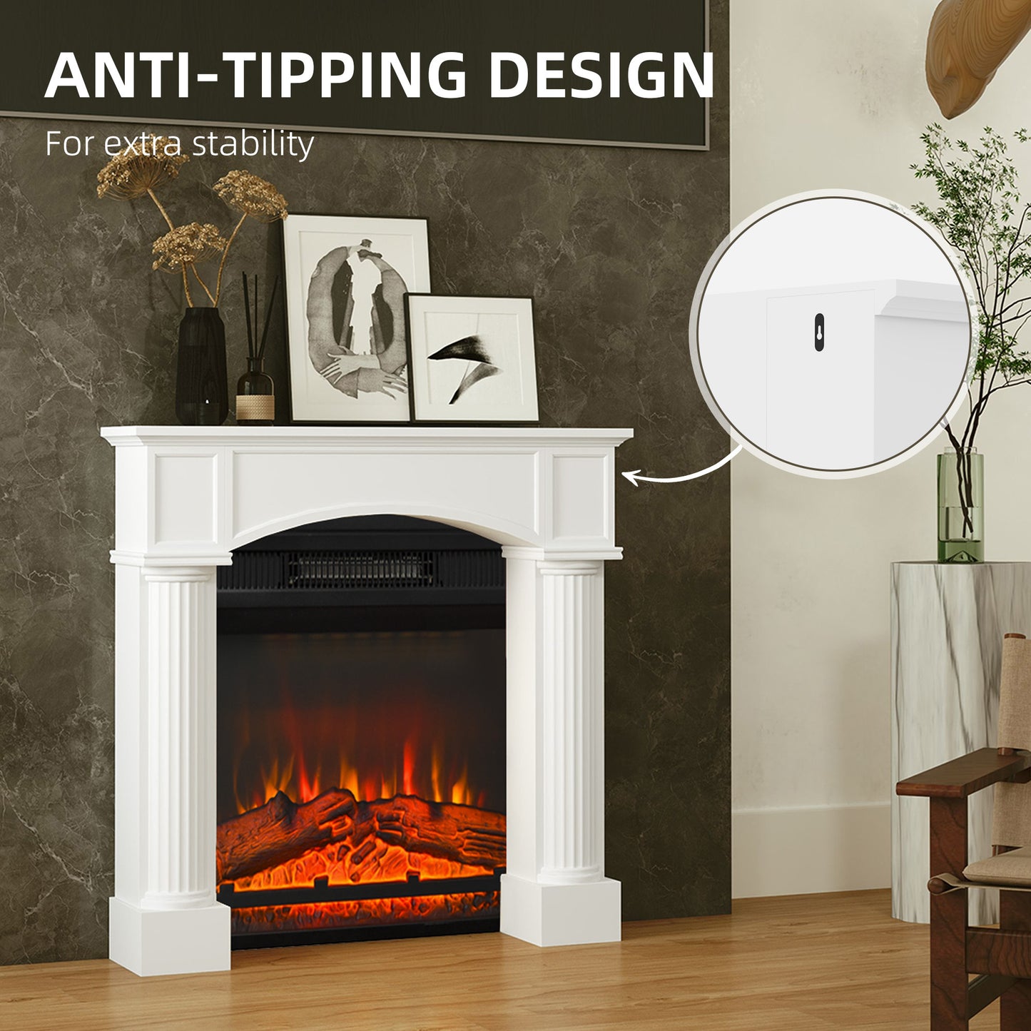 US Local Modern Fireplace Mantel, Freestanding Fireplace Surround For Electric Fireplaces, 43.3 W X 39.8 H, White
