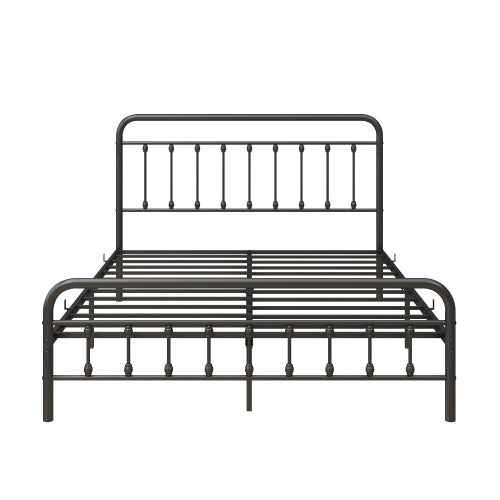 US Local Metal Platform Bed Frame, Victorian Style Headboard Footboard Under Bed Storage No Box Spring Needed Queen Size Black