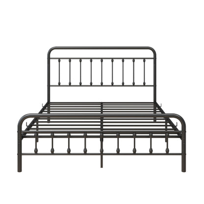 US Local Metal Platform Bed Frame, Victorian Style Headboard Footboard Under Bed Storage No Box Spring Needed Queen Size Black