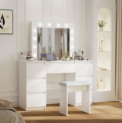 US Local Large White Vanity Tables With Mirror And Light
