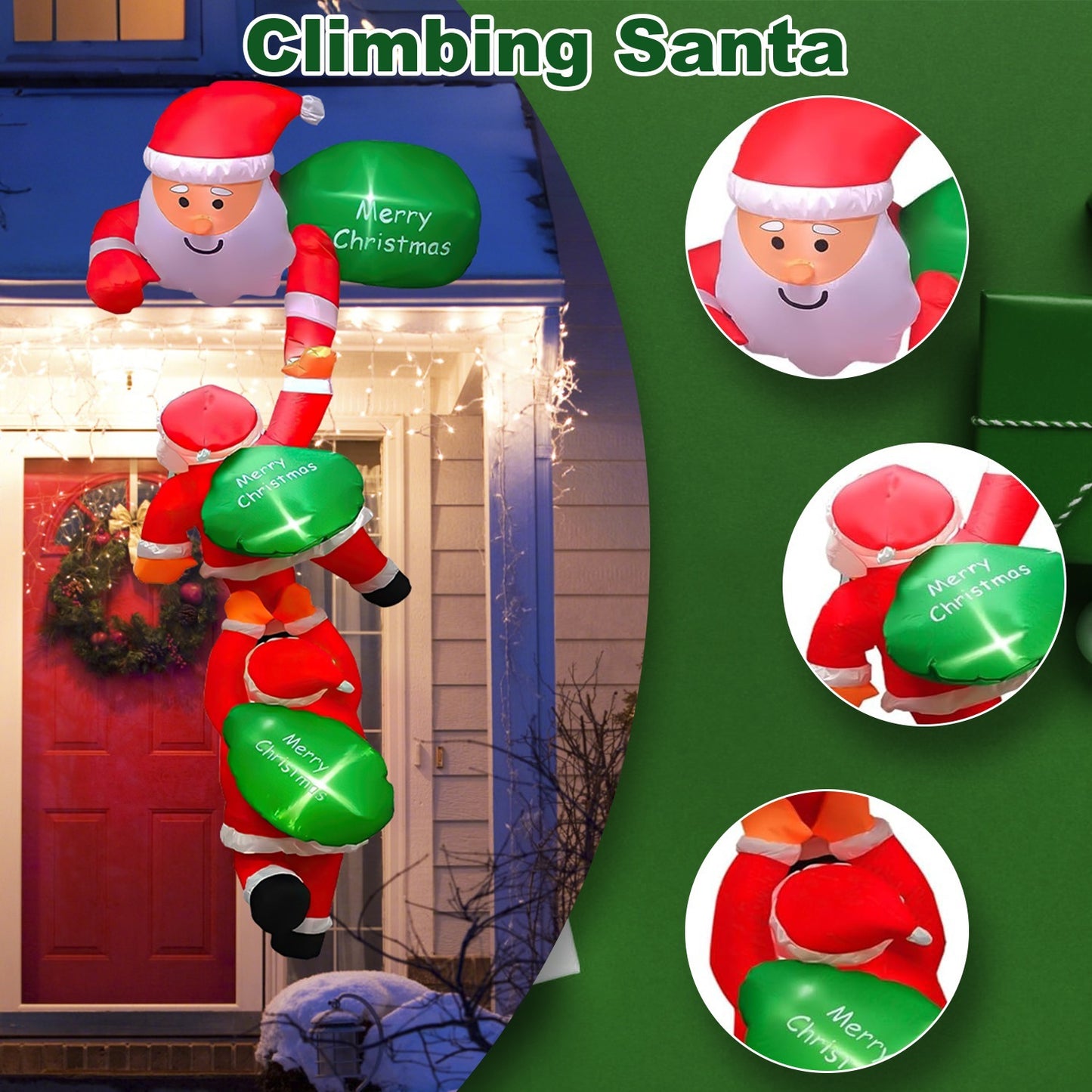 US Local 1 Pc 8FT Climbing Inflatable Santa Claus With Light Hanging Blow Up Christmas Inflatable Indoor Outdoor Christmas Decorations 3 Santa Claus 3 Merry Christmas Boards
