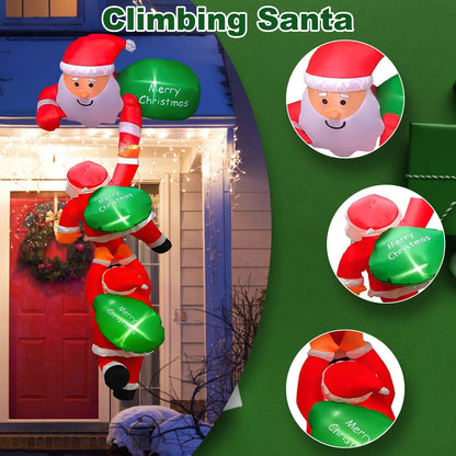 US Local 1 Pc 8FT Climbing Inflatable Santa Claus With Light Hanging Blow Up Christmas Inflatable Indoor Outdoor Christmas Decorations 3 Santa Claus 3 Merry Christmas Boards