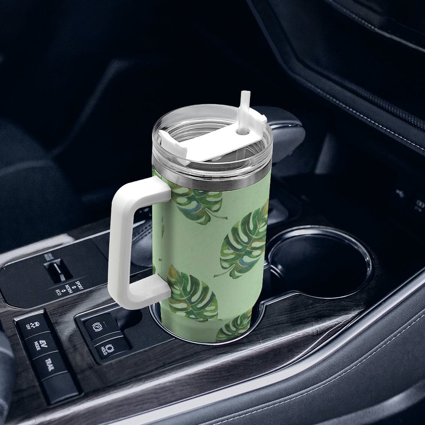 PHDT00095 POD US Local Tumbler 40 oz Large Capacity Car Cup Turtle Back Leaf, Green