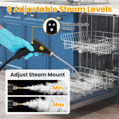 US Local 1500W Handheld High Temperature And Pressure Steamer Cleaner With 1200ML Tank 8 Accessories 6 Steam Levels Digital Display Handle Control For Dirt Grease Grout Tile Floor Couch Car