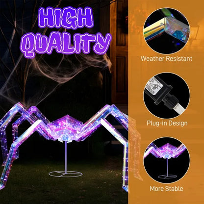 US Local 3FT Halloween Decorations Light Up Spider, Outdoor Halloween Decor Lighted Iridescent Spider, Weather Proof Pre-lit Spider With 340 LED Lights, For Front Yard Porch Gardens Lawns Party