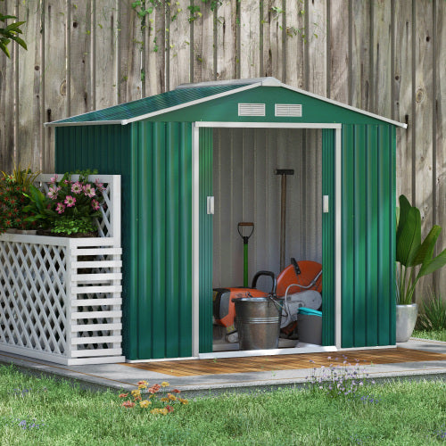 UK Local Outsunny 7 X 4ft Metal Garden Shed, Outdoor Storage Tool House With Ventilation Slots, Foundation Kit And Lockable Double Doors, Green