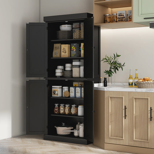 US Local 6 Tier Pantry Haven  Modern Freestanding Storage Cabinet With Adjustable Shelves  Sleek Black