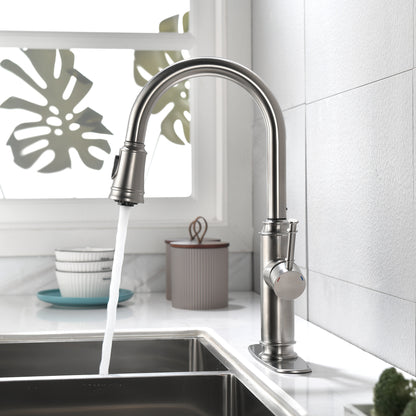 US Local Single Handle High  Pull Out Kitchen Faucet, Single-stage Stainless Steel Kitchen Sink Faucet, With Pull Down Spray