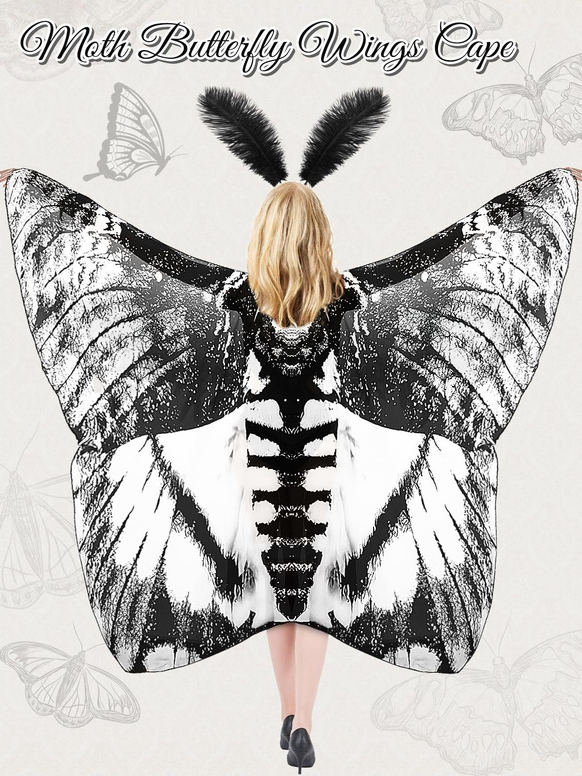 3 Pcs Moth Butterfly Wings Cape Set   Costume Moth Wings Moth Cape With Headband Lace Mask For Halloween-Ban On Selling On Amazon