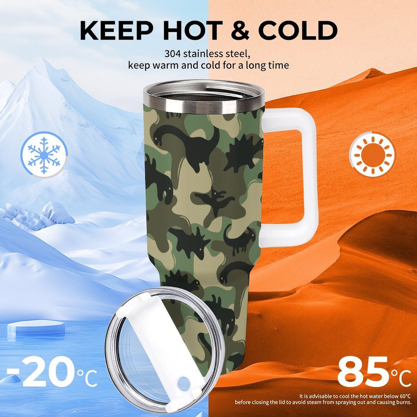 PHDT00490 POD US Local Tumbler 40oz Large Capacity Car Cup Green Dinosaur