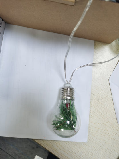 1Pc 13.78FT Christmas Snow Globe String Light Battery Powered 10 LED Bulbs Indoor Christmas Lights With Pine Needles Snowflakes Berries