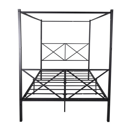 US Local Metal Canopy Bed Frame, Platform Bed Frame Queen With X Shaped Frame Queen Black