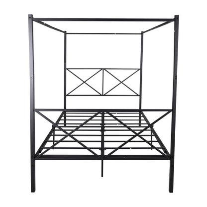 US Local Metal Canopy Bed Frame, Platform Bed Frame Queen With X Shaped Frame Queen Black