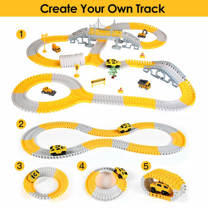US Local 1Pc 340Pcs Construction Race Track Set Kids DIY Construction Toys STEM Flexible Car Track Playset Gift For Toddlers Boys Aged 3 4 5 6 Year Old