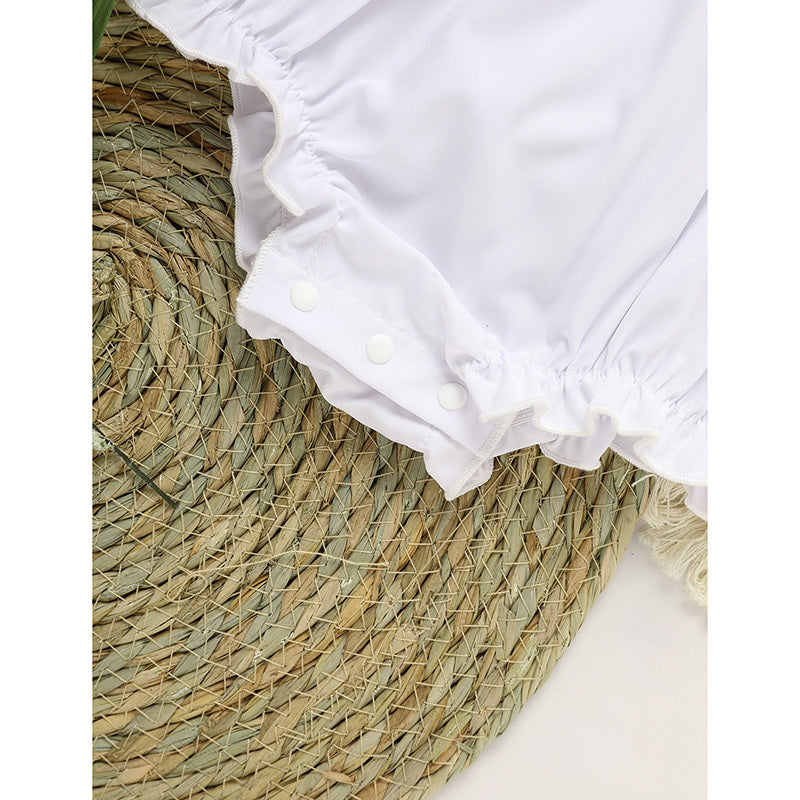 US Local Baby Girl White Lace Romper Soft & Stylish Short Sleeve Bubble Jumpsuit For Wedding Season & Summer