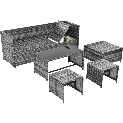 UK Local Lounge Set, Garden Furniture Set, Ratten Sofa, Seating Group, Patio Furniture, Grey