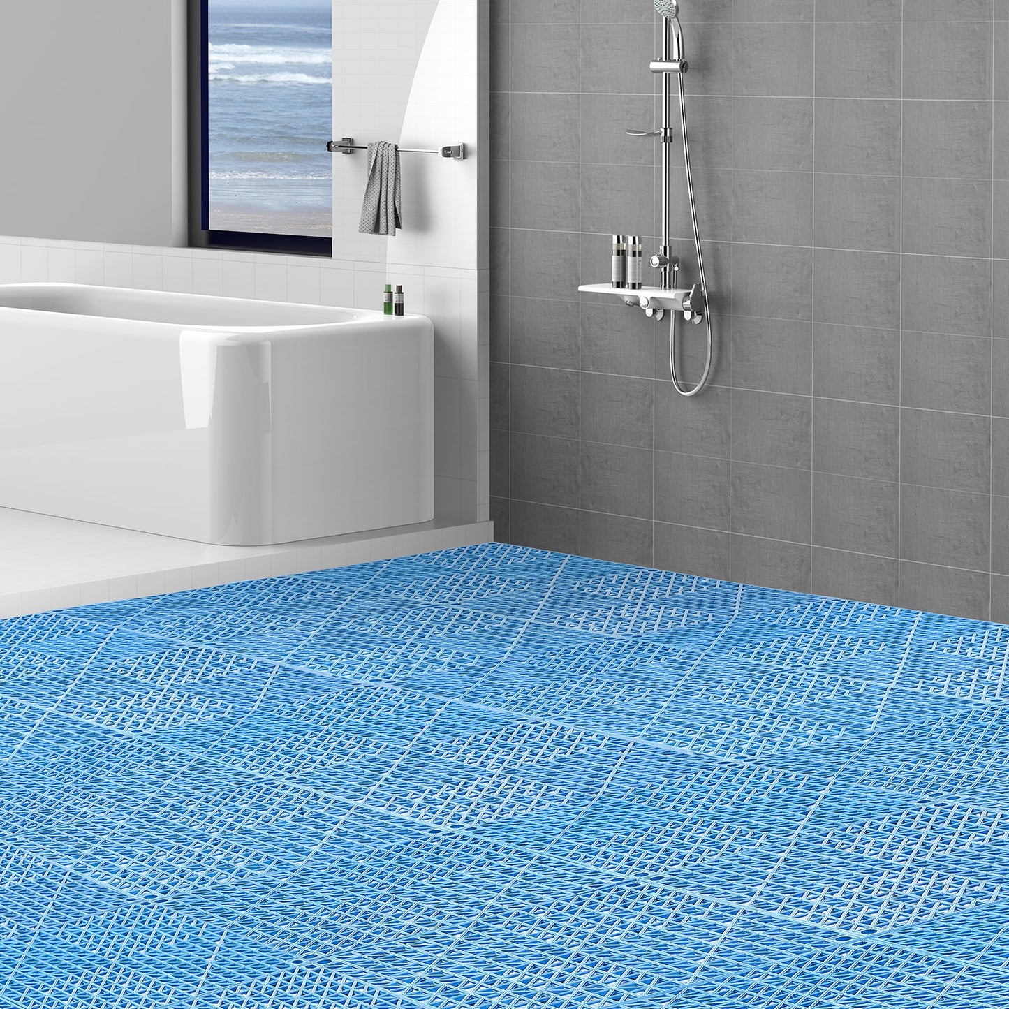 US Local VEVOR Interlocking Tile 50PCS Blue, Drainage Tiles Splicing, PVC Interlocking Drainage Floor Tiles, Non-Slip Drainage Holes For Restroom, Bathroom, Kitchen, Pool, Wet Areas