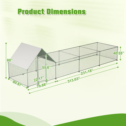 US Local Metal Chicken Coop,Walk-in Chicken Run,Poultry Chicken Hen Pen Cage,Rabbits Duck Cages,With Cover