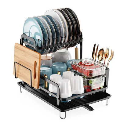 US Local 2-Tier Dish Drying Rack For Kitchen Counter Space Saving Rustproof Dish Rack With Drainboard Detachable Kitchen Drainer Organizer Set