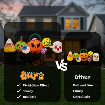 US Local 8FT Long Halloween Inflatables Pumpkins Eyeball Candy Outdoor Decorations, Blow Up Yard Decoration With Built-in LEDs Lighted For Lawn Garden Outside Indoor Decor