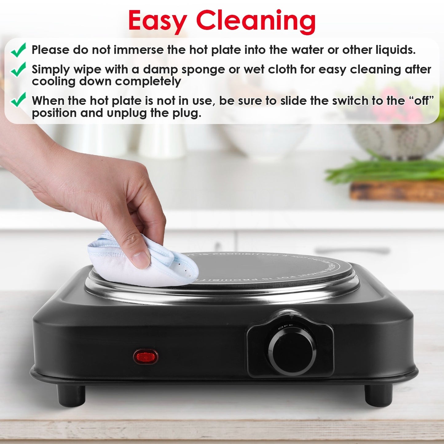 US Local 1Pc 1200W Electric Infrared Single Burner Portable Heating Hot Plate Stove Countertop RV Hotplate With 7.5in Glass Cooktop Stepless Temperature Adjustments For Home RV Camp