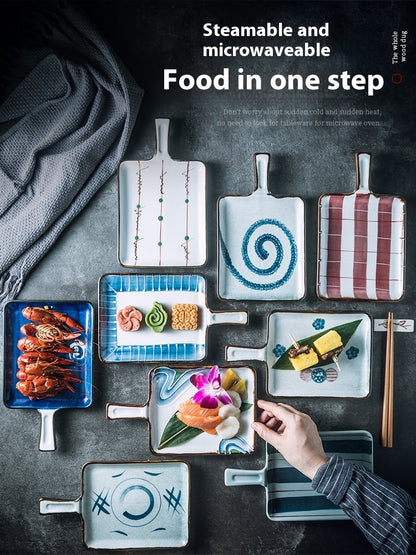 Ceramic Handle Plate Household Oven Microwave Oven Baking Plate