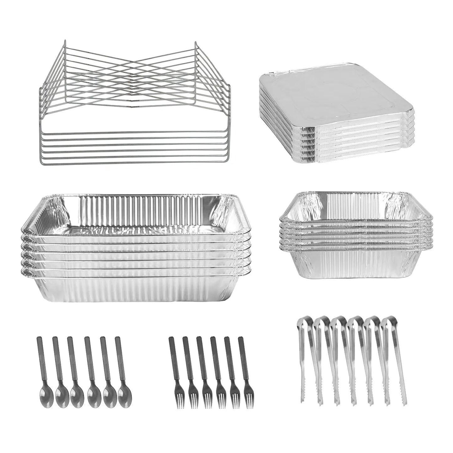 US Local Set Of 42Pcs Disposable Chafing Dish Buffet Set Chafing Servers With Covers Spoons Forks Tongs Full-Size Pans Food Warmers For Parties Events Catering Supplies With Utensils And Lids GPCT5373