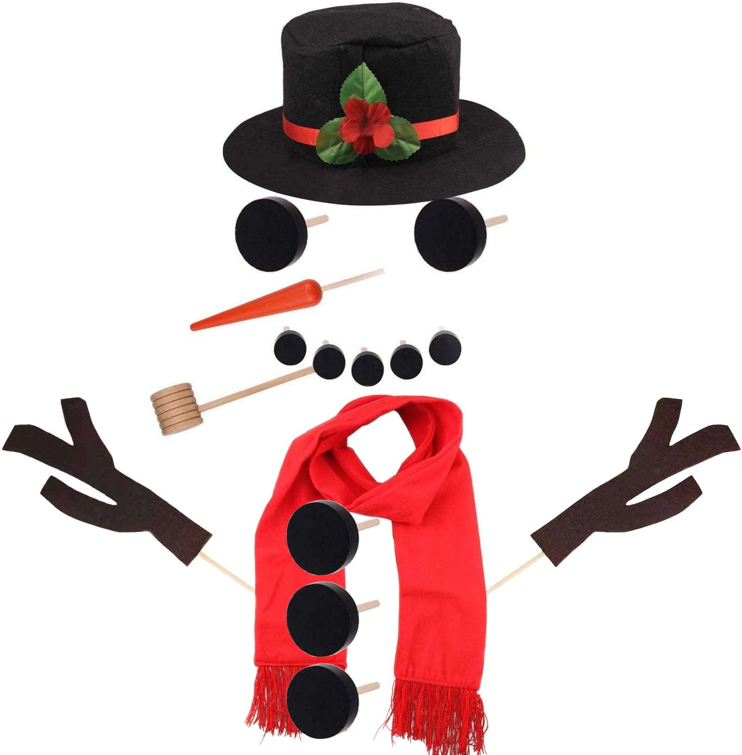 US Local 1 Set 16Pcs Snowman Decorating Dressing Kit Winter Party Kids Outdoor Toys Christmas Decoration Gift Hat Scarf Eye Mouth Nose Accessories