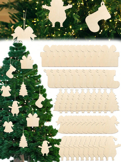 US Local 20 Pcs Wooden Christmas Ornaments Unfinished Wood Slices For Crafts In 4 Styles DIY Wooden Christmas Ornaments Hanging Decorations For DIY Craft And Holiday Decoration