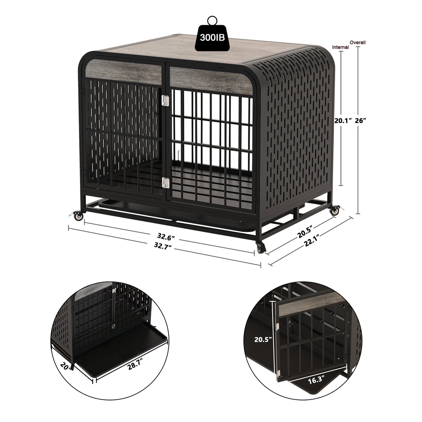 US Local Heavy Duty Dog Crate Furniture Wooden Table 33inch Grey