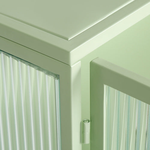 US Local Modern Double Door Wall Cabinet With Glass Door With Three Levels Of Storage For Entrance Living Room, Bathroom, Dining Room, Mint Green