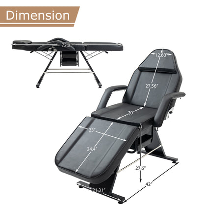 US Local Massage Salon Tattoo Chair With Two Trays Esthetician Bed With Hydraulic Stool,Multi-Purpose 3-Section Facial Bed Table, Adjustable Beauty Barber Spa Beauty Equipment