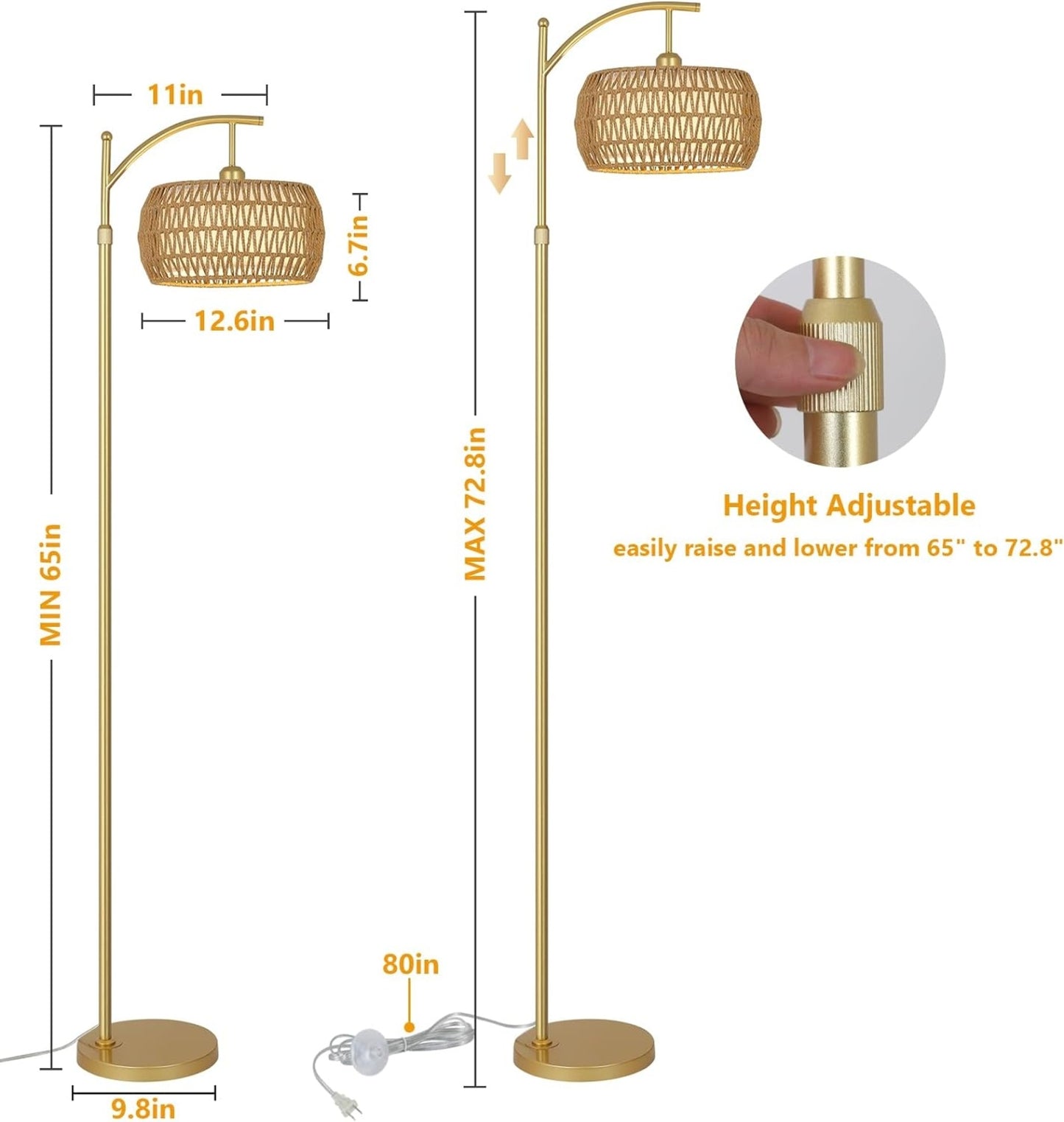 US Local Floor Lamp With 3 Color Temperatures, LED Gold Floor Lamp With Remote & Stepless Dimmable Bulb,