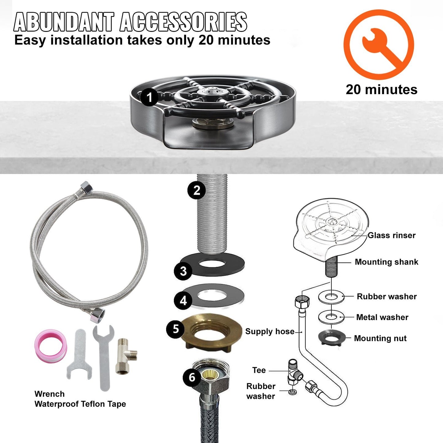 US Local Glass Rinser, 10 Powerful Spraying Jets 360  Rotating Cup Rinser For Sink, 304 Stainless Steel Faucet Cup Washer With ABS Cup Holder For Baby Bottle, Glass Cup, Wine Glass