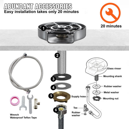 US Local Glass Rinser, 10 Powerful Spraying Jets 360  Rotating Cup Rinser For Sink, 304 Stainless Steel Faucet Cup Washer With ABS Cup Holder For Baby Bottle, Glass Cup, Wine Glass