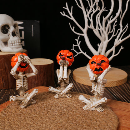 Pumpkin Head Skull Doll Ornaments Home Halloween Layout Props