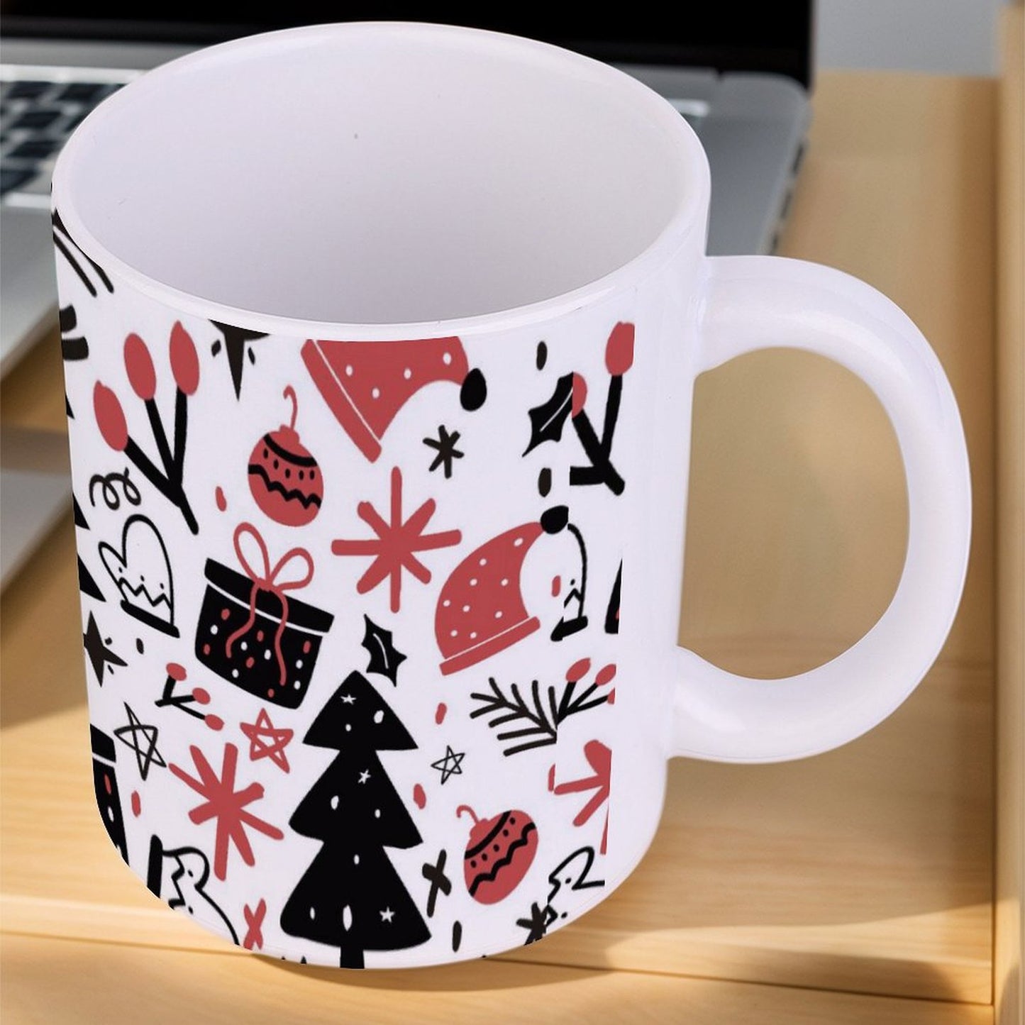 POD US Local White mug with full print, Christmas Hat, Tree 0021