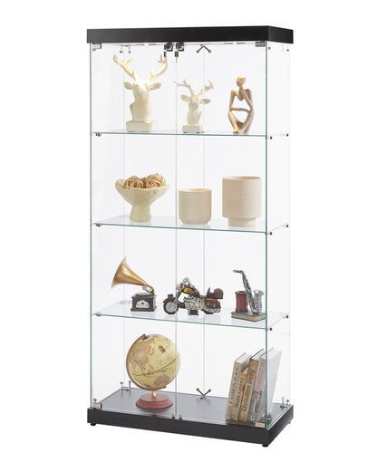 US Local 4-Tier Glass Display Cabinet, Double Door Glass Cabinet, Four Partitions, Two Locks, Floor Standing