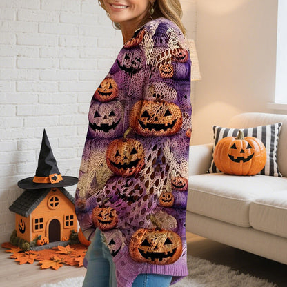 Women's Diamond Hollow Out Batwing Sleeve Top - Loose Fit Pumpkin Halloween Print Blouse For Spring Summer