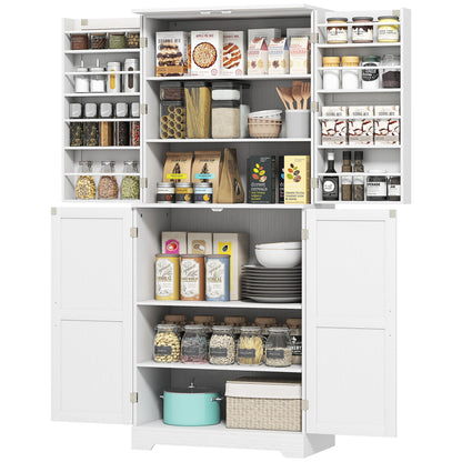 US Local Farmhouse Kitchen Pantry, 72 Tall Pantry Cabinet With 4 Barn Doors, 4 Adjustable Shelves And 8 Door Shelves, White
