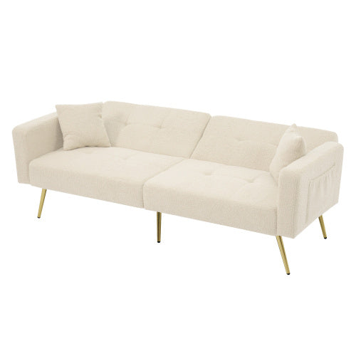 UK Local The Sofa Bed Has A Bed Function, Three Adjustable Backrest Angles, Gold Legs, Cushions And Side Storage Pockets.