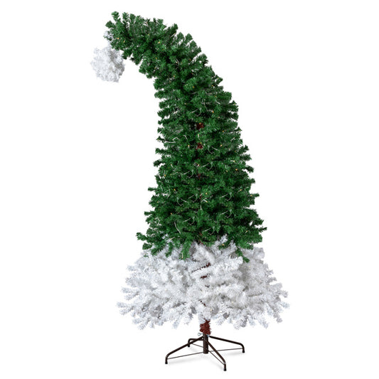 US Local 6 FT Santa Hat Style Pre-lit Christmas Tree, Hinged Artificial Xmas Tree Pine Tree With 250 Warm White Lights, 839 Branch Tips For Holiday Party Store Office Home, Green & White