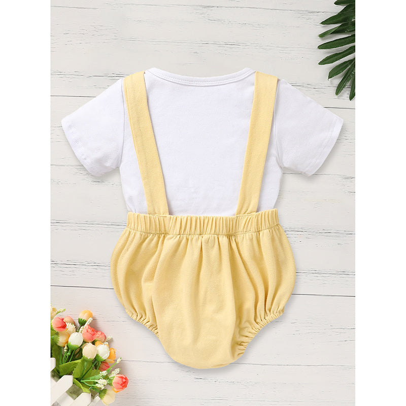 US Local Infant Baby Boy Gentleman Outfit Summer Short Sleeve Crew Neck T Shirt First Birthday Suspender Romper Jumpsuit Set