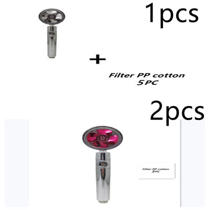 US Local Propeller Driven Shower Head With Stop Button And Cotton Filter Turbocharged High Pressure Handheld Shower Nozzle