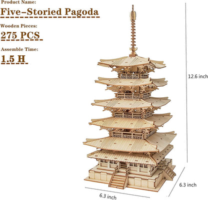 US Local Robotime Five-storied Pagoda 3D Wooden Puzzle Toys For Children Kids Birthday Gift TGN02