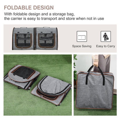 US Local Portable Soft-sided Pet Cat Carrier With Divider, Two Compartments, Padded And Storage Bag, Grey