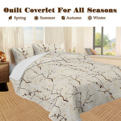 US Local 3pcs Minimalist Tree Branch Patterned Blankets Suitable For All Seasons, Including Flower And Autumn Leaf Bedding Sets With 2 Pillowcases, Suitable For Children And Adults