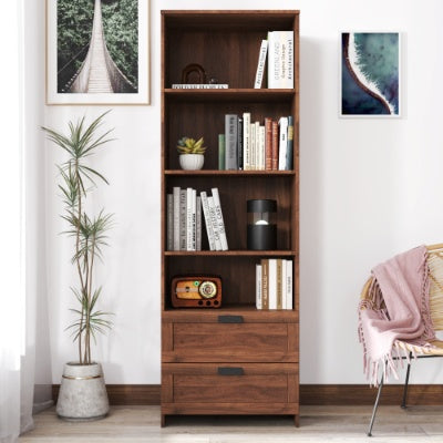 US Local Bookshelf With Drawers, 70.87 Tall, 4 Shelf, Modern, Home Office, Living Room, Study